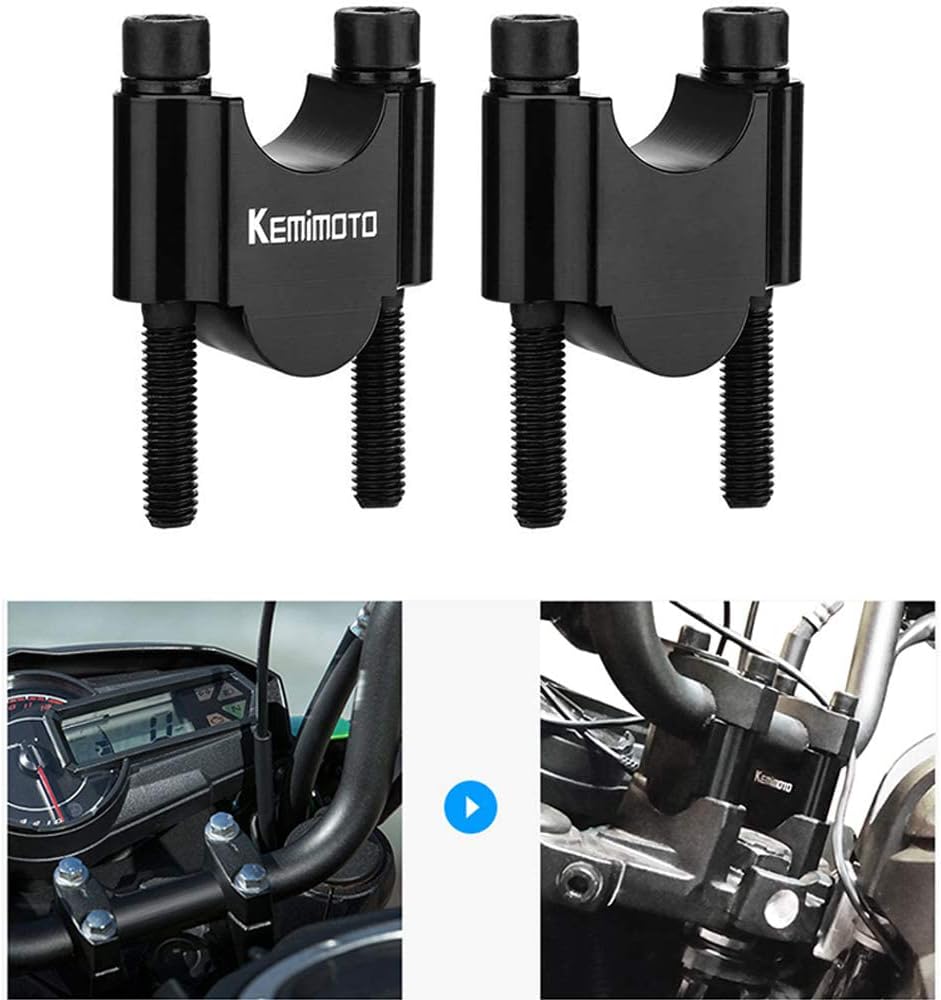 KEMIMOTO 7/8 Inch Motorcycle Handlebar Risers, Aluminum Alloy Motorcycle Risers, Compatible with Kawasaki Suzuki WR250F TW200, fit ATV Dirt Bike, Universal Motorcycle Accessories, Black