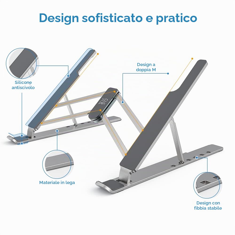 XP-PEN ACS05 - Supporto per tablet portatile con 6 angoli regolabili, stabile e pieghevole, compatibile con tablet, laptop, monitor da disegno, telefoni cellulari da 12 a 16 pollici