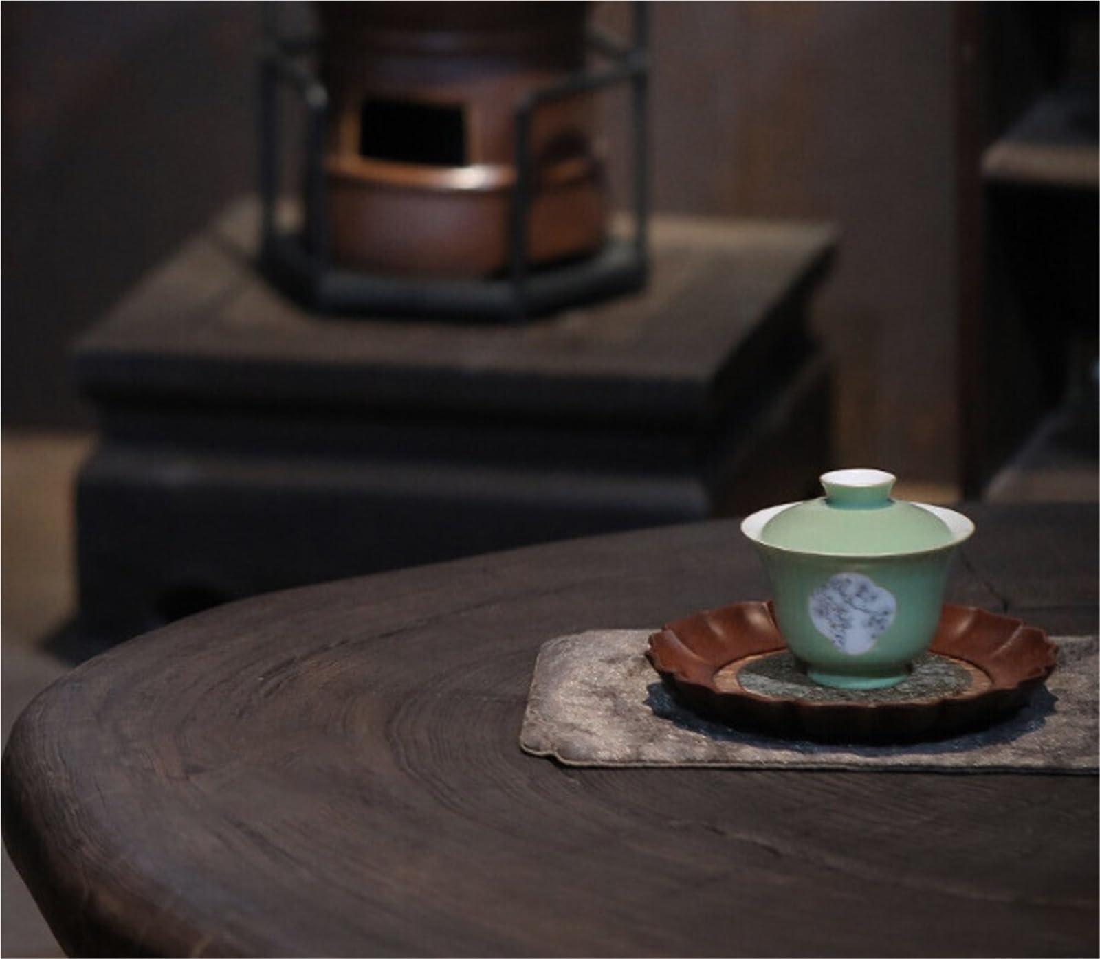 105 ml antyczna ręcznie malowana sosna Gaiwan retro zielone otwarte okno herbata Tureen pokrywa do zaparzania herbaty miska herbata kung fu