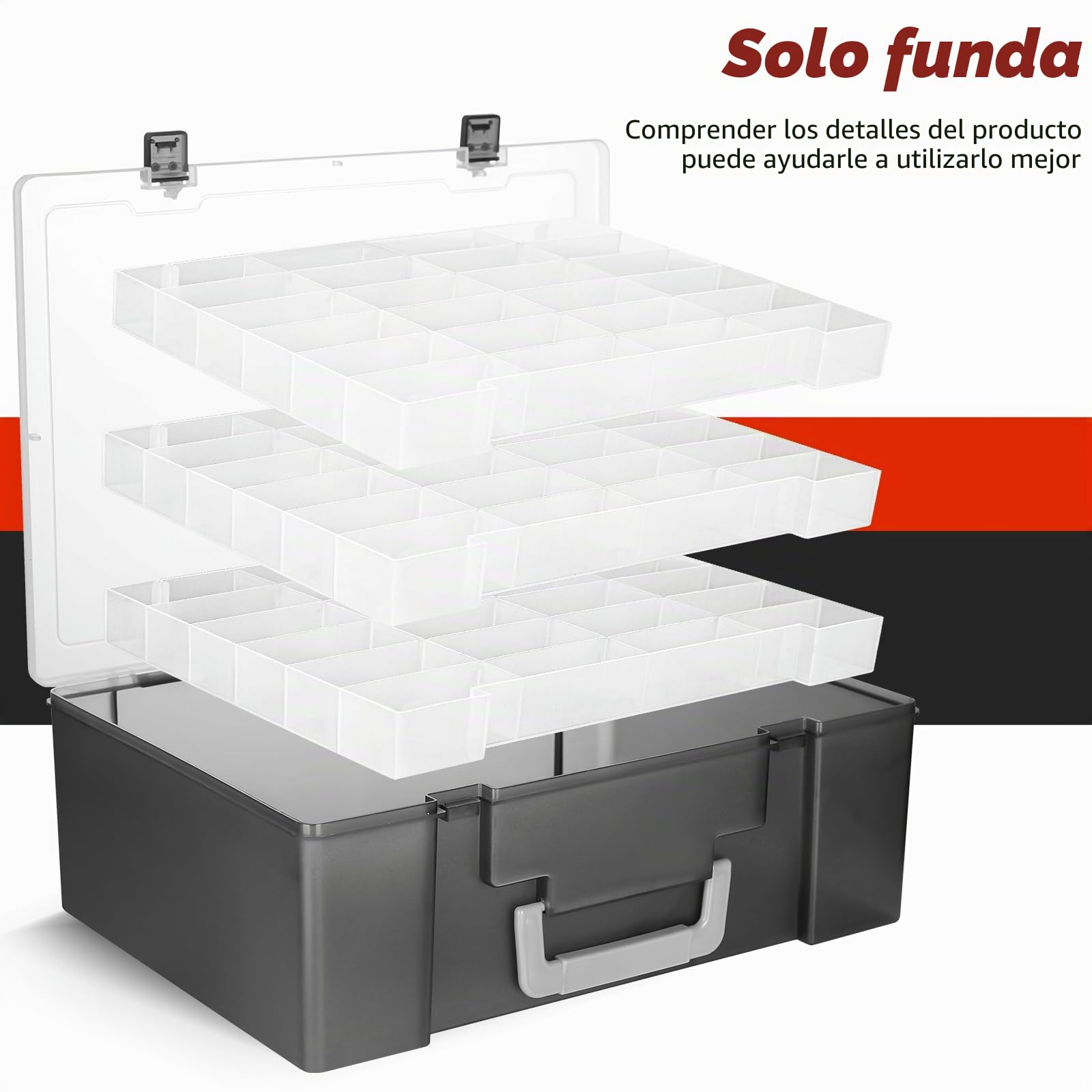 Caja de juguetes con 72 compartimentos, compatible con coches Hot Wheels, Matchbox, minijuguetes y muñecas pequeñas, deja ver el interior, 3 bandejas extraíbles (negro)