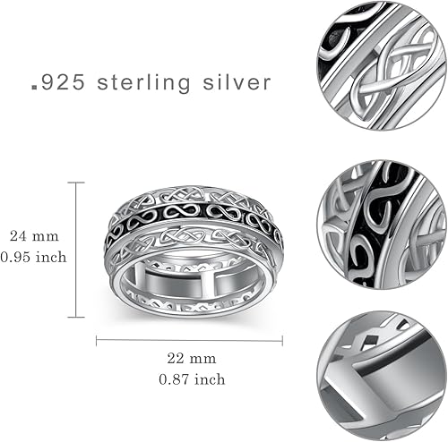 Miniatura 6 de Anillo de ansiedad de plata de ley 925 con nudo celta giratorio, antiansiedad, reducción del estrés, joyería, regalo, regalo de cumpleaños para