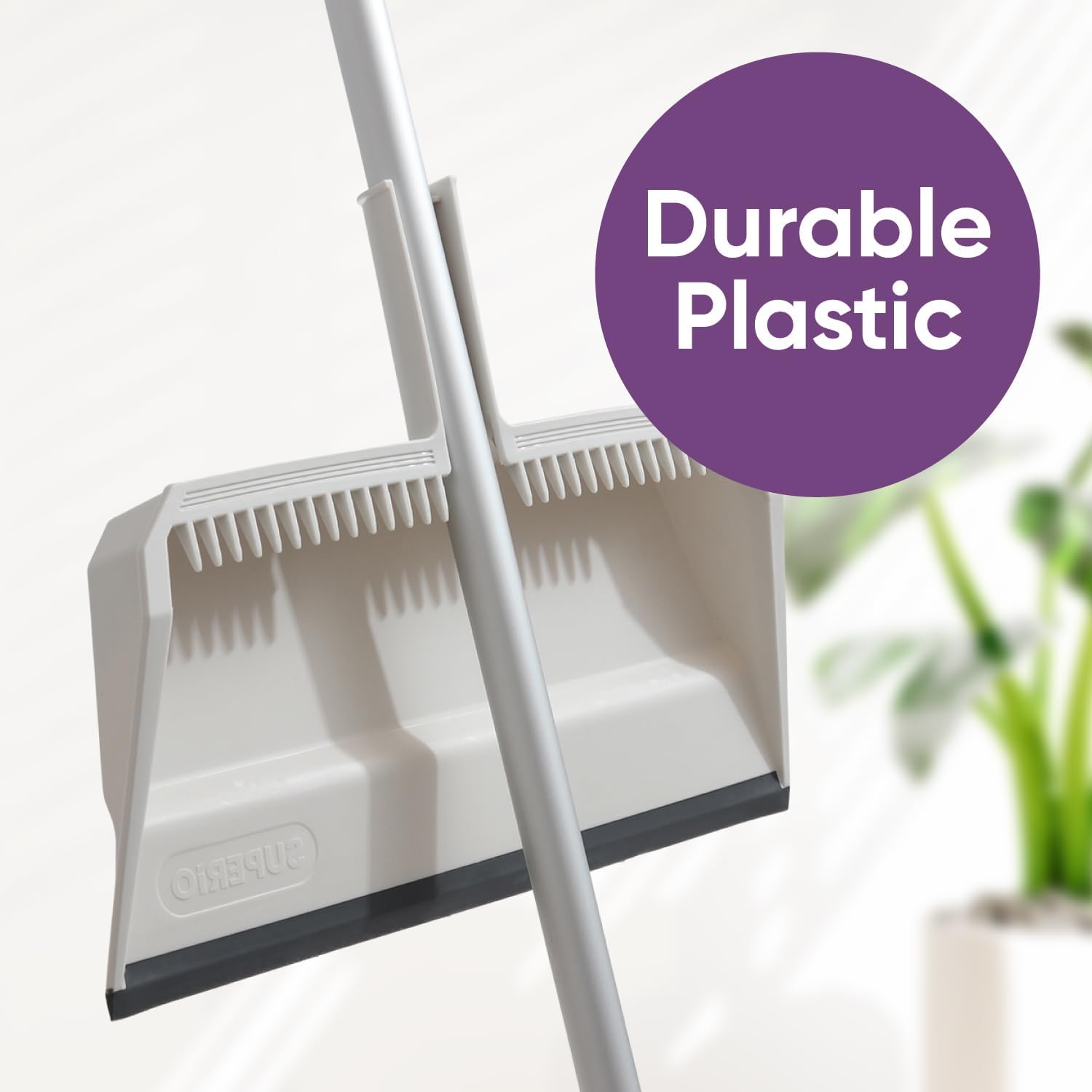 Superio 4-Pack Wide Plastic Dustpan with Comb - 16" Wide, Rubber Lip, Broom Handle Clip, White