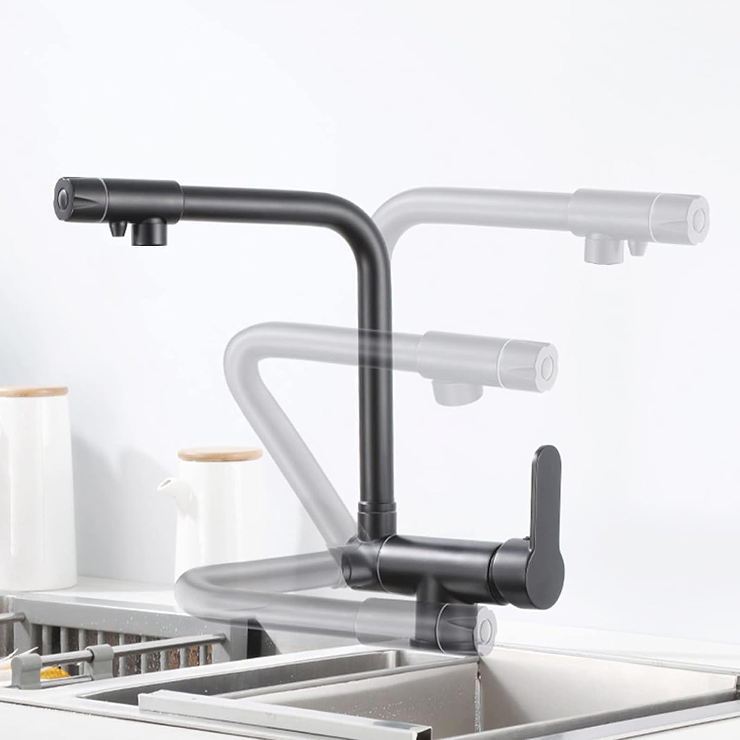 Robinet de cuisine noir pour eau potable au design moderne et épuré