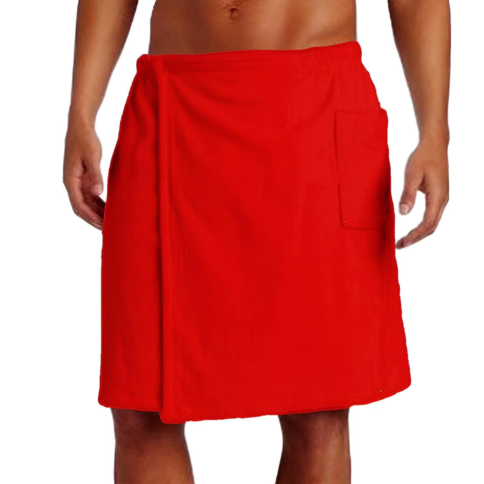 Jamron Mens Adjustable Bath Towel Wrap - Wearable Towel Skirt with Pocket for Gym Shower Sauna Spa & Beach Cover Ups Red S — image 1