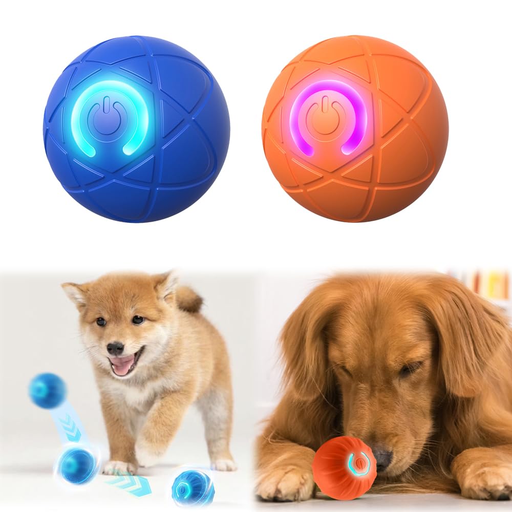 NYXIFYLO Interactive Dog Ball - Automatic Moving Wiggle Ball Dog Toy with LED Light, Rechargeable and Bite-Resistant Design for Pets (Set)