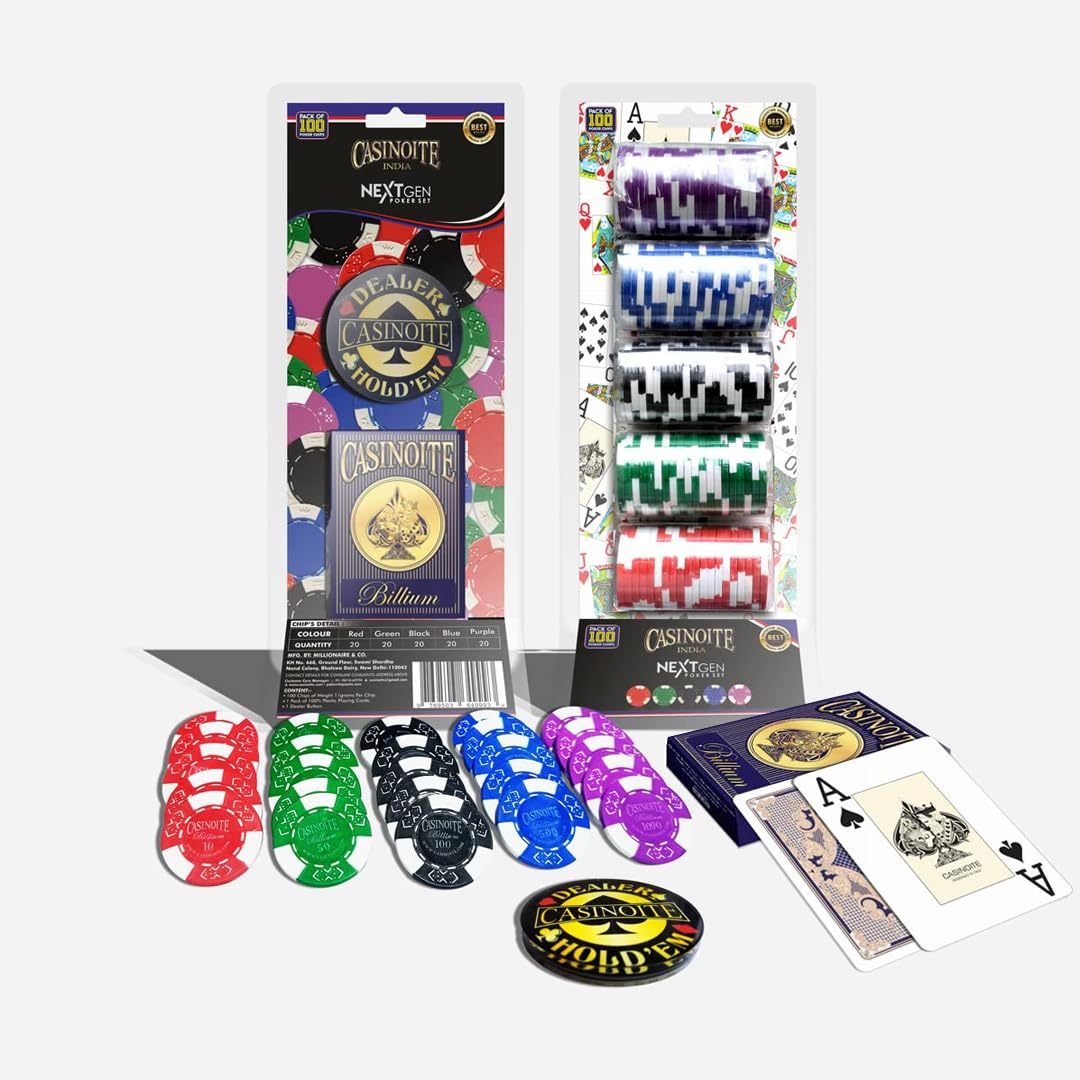 casinoite Billion 100 Poker Playing Cards Chips Set (Blue), Teen
