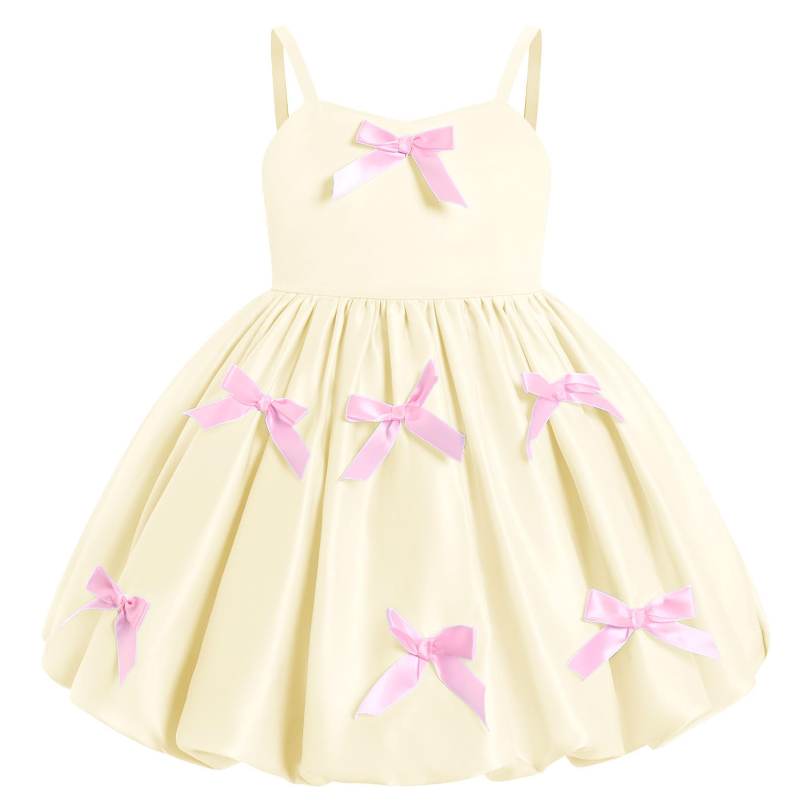 IDOPIP Kleinkind Mädchen Rosa Schleife Geburtstag Kleid Blasensaum Prinzessin Blumenmädchen Hochzeit Festzug formelle Party Kleider Fotoshooting