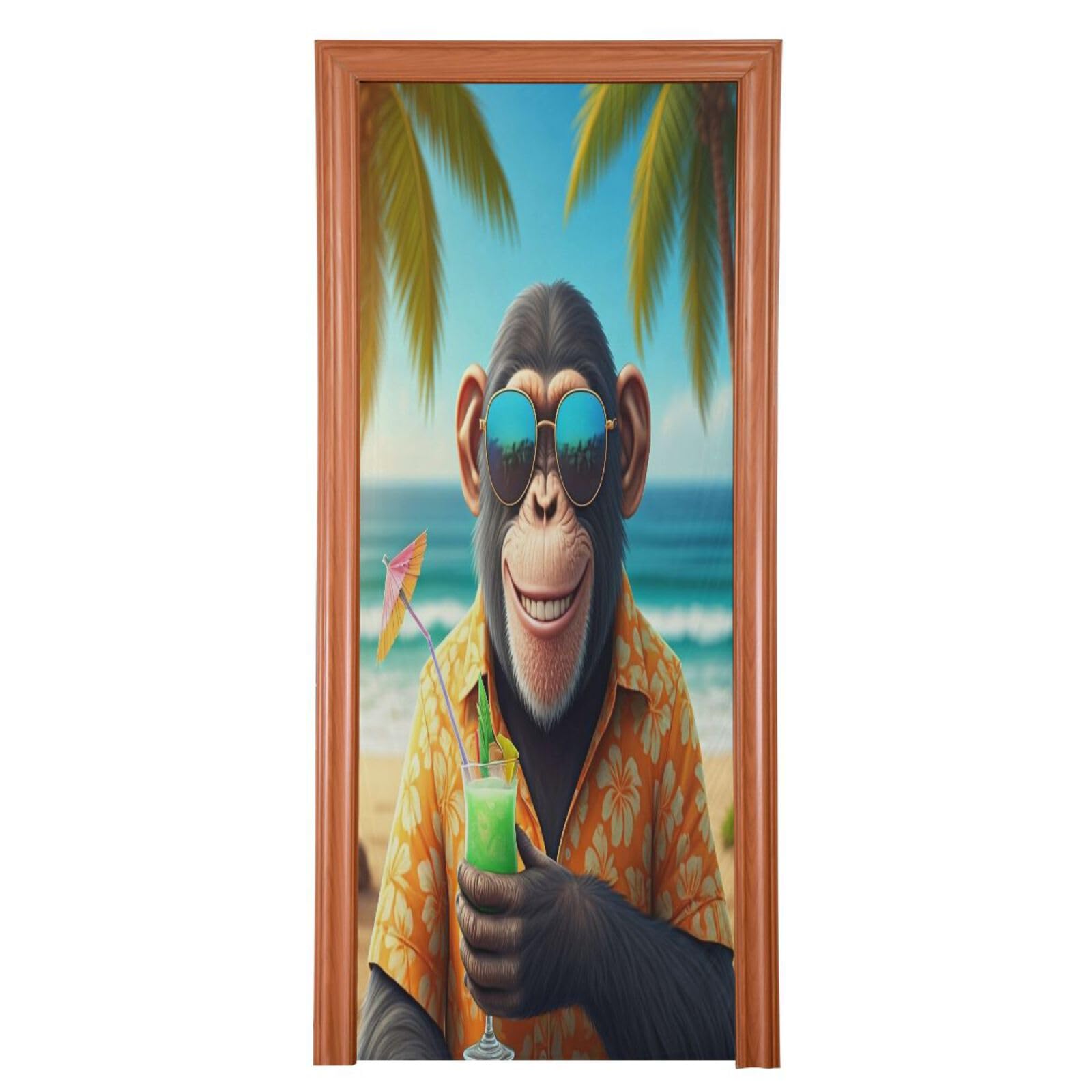 FLildon Beach Monkey Coctail Door Cover Decoration, Party Accessory Porch Decor for Festive Ornament Room Door Covers 32 x 79 Inch