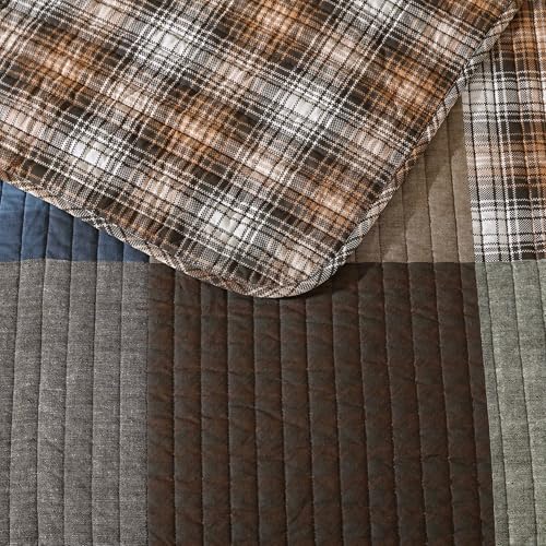 Image of Eddie Bauer - Queen Quilt Set with Sham, Reversible Cotton Bedding, Lightweight All-Season, Pre-Washed, Classic Patchwork Green