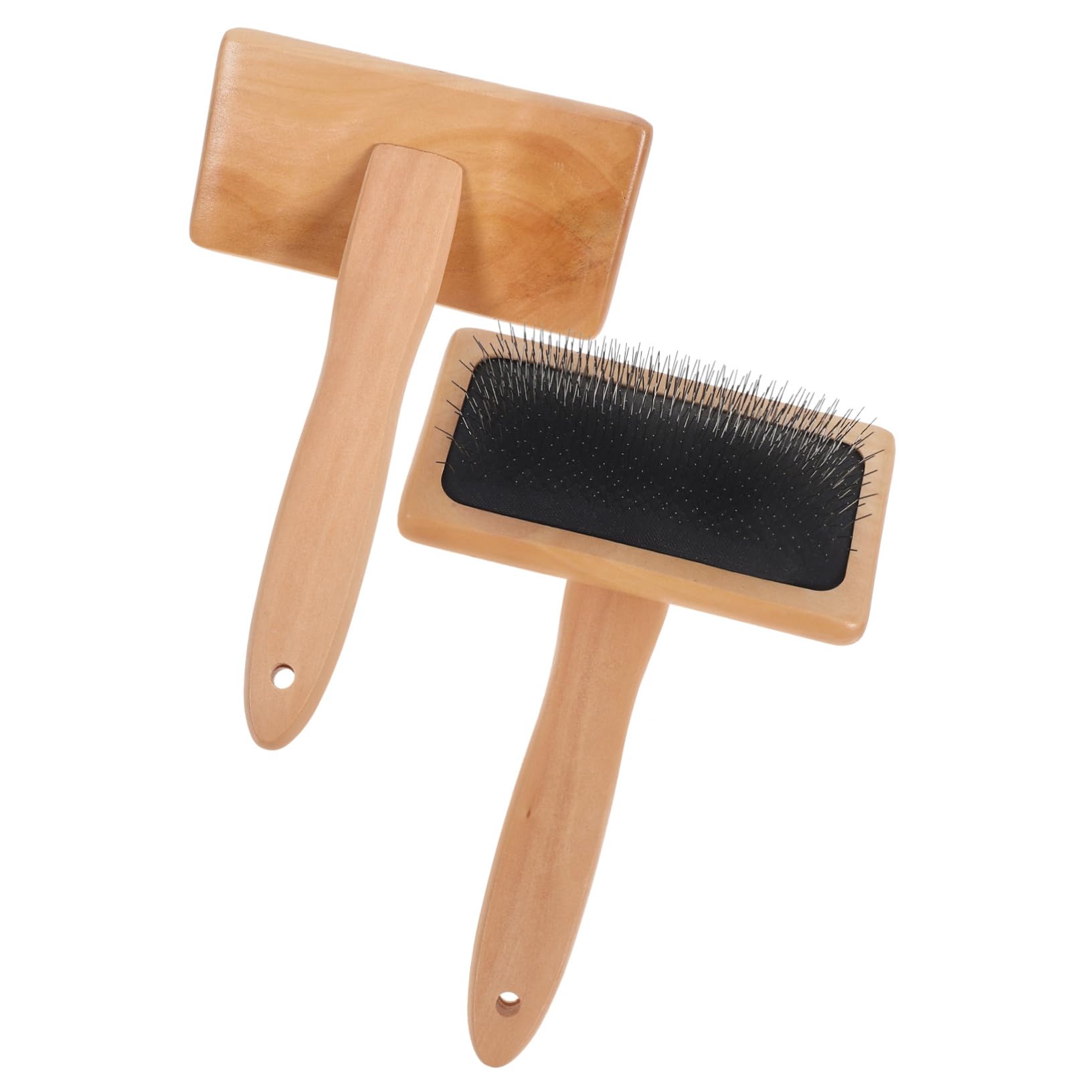 Angoily Wool Craft Project Tool 2pcs Wooden Handle Felting Brush Needle Felting Slicker Brush for Weaving DIY Craft