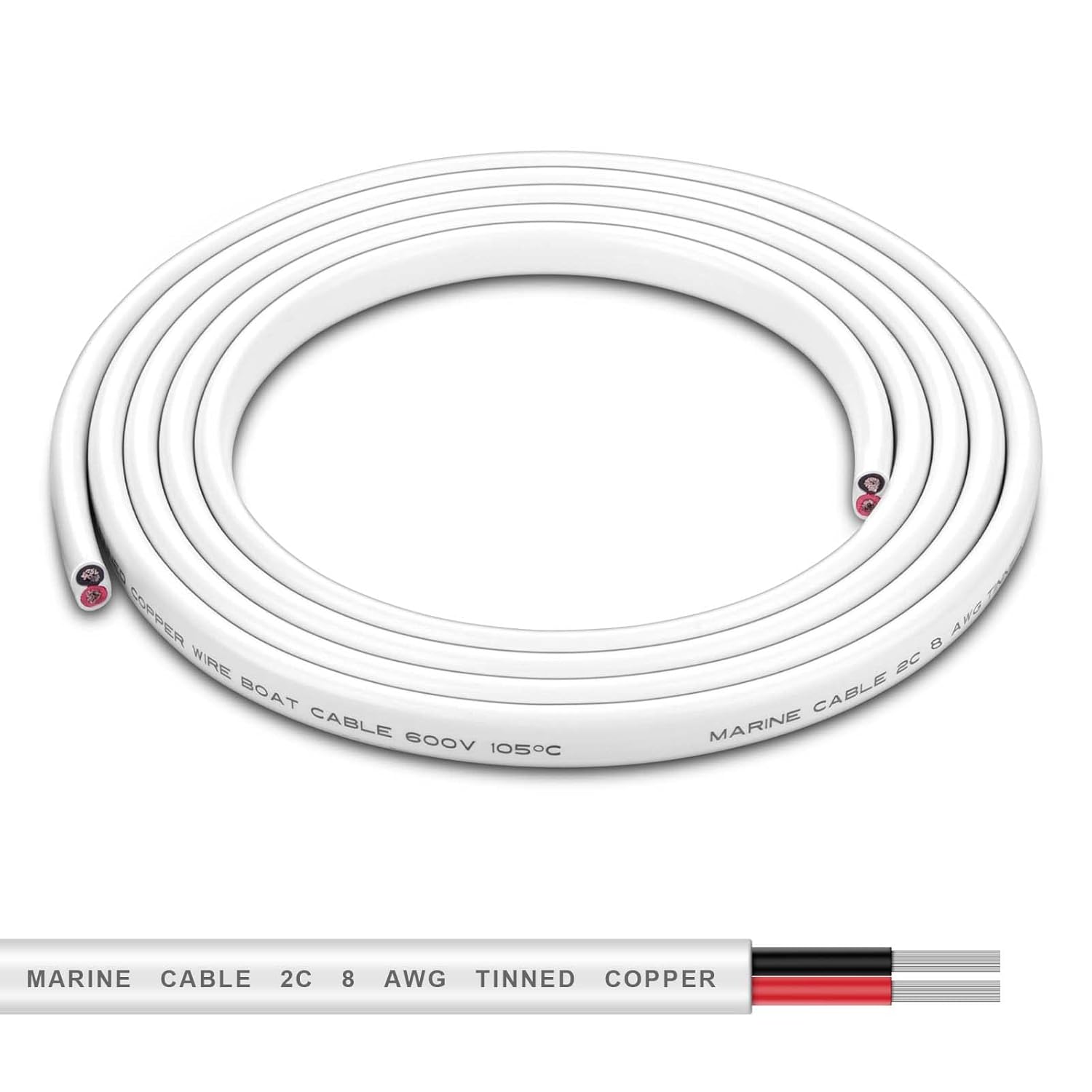 10 Gauge Duplex Marine Grade Wire - 6FT 10 AWG Tinned Copper Boat Cable, 2 Core Insulated Stranded Cable for Boat, Automotive Speakers, Solar, Outdoors - White (10AWG 6FT) 10 AWG 6FT