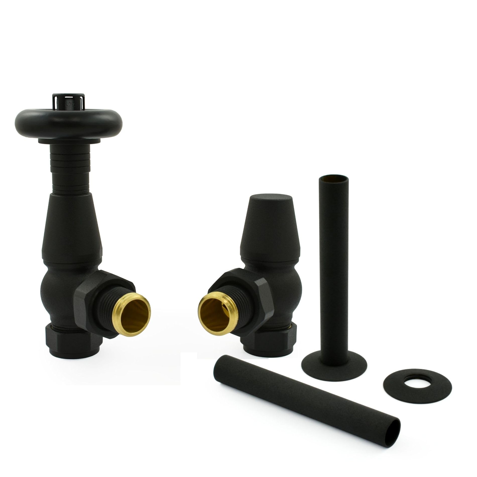 Hot Flow | Jordan Traditional Thermostatic Radiator Valve (Angled TRV) (Textured Black with Sleeve) โ image 1