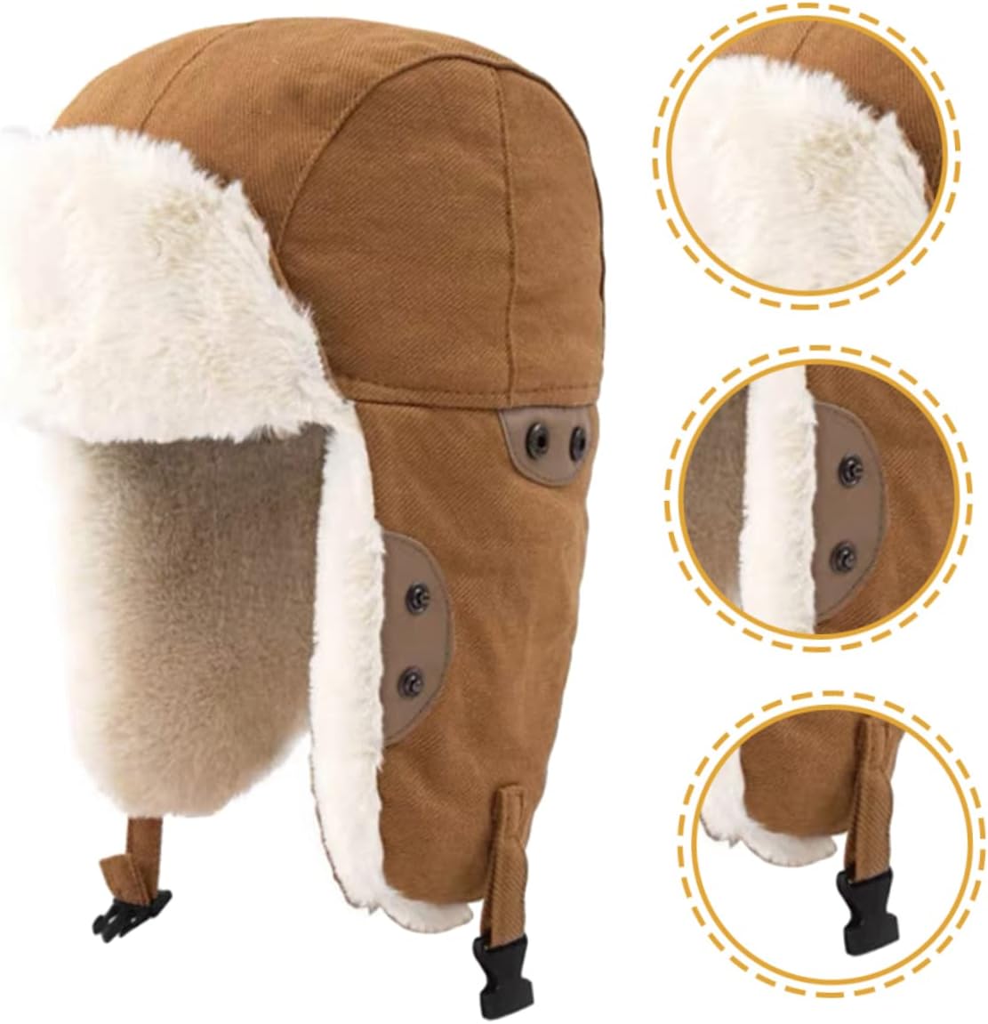 LIFKOME Cold-Proof Cotton Hat Plush Hat Button Windproof Ski Beanie for Women Outdoor Warmth Yellow