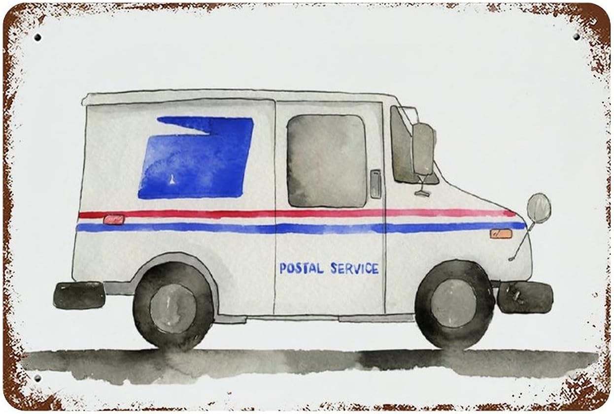GramanMail Truck Postal Service Vehicle Vintage Metal Tin Sign for Men Women Home Decor Aluminum Sign Wall Sign Sign Wall Sign 12"x8"