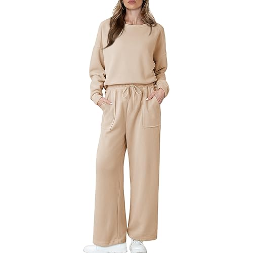 Dokotoo Women's Cotton 2 Piece Outfits Sweatsuit Casual Fall Long Sleeve Knit Tops And Pants Lounge Sets