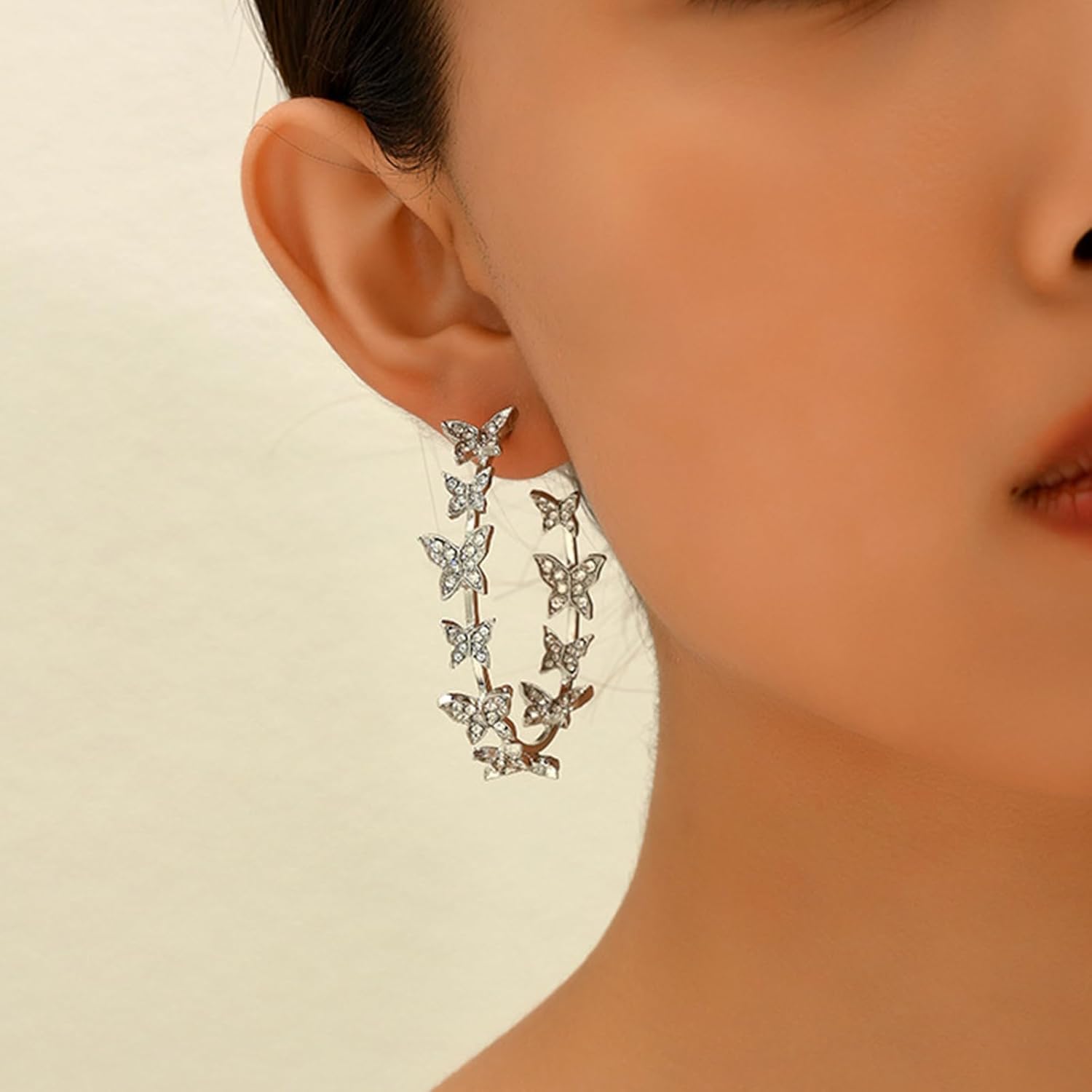 Butterfly Earrings for Women Gold Silver Large Rhinestone Hoop Earrings Fashion Accessories Jewelry Gifts - Image 3