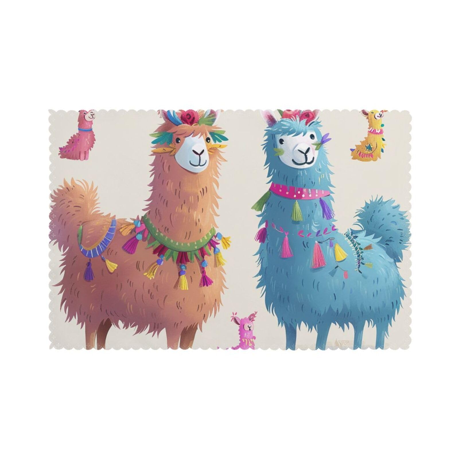 Alpaca Llama Printed Placemat Heat Resistant Place Mats Set of 6 PCS Washable Kitchen Table Mats, 12x18 Inch