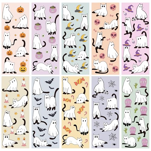 Laffact Halloween Ghost Cat Reading Bookmarks - 100Pcs Spooky Cute Cat Bookmarks Reader Bookish Gift Funny Pumpkin Designed Page Marker Birthday Gift Rewards for Book Lover School Library Students