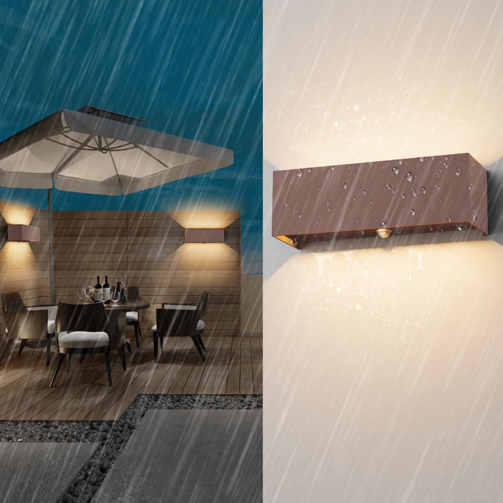 Klighten Apliques con Sensor de Movimiento,30W Aplique de pared exterior con haz de luz ajustable, 3000K blanco cálido,Lámpara de pared con sensor Ip65 (Rojo óxido)