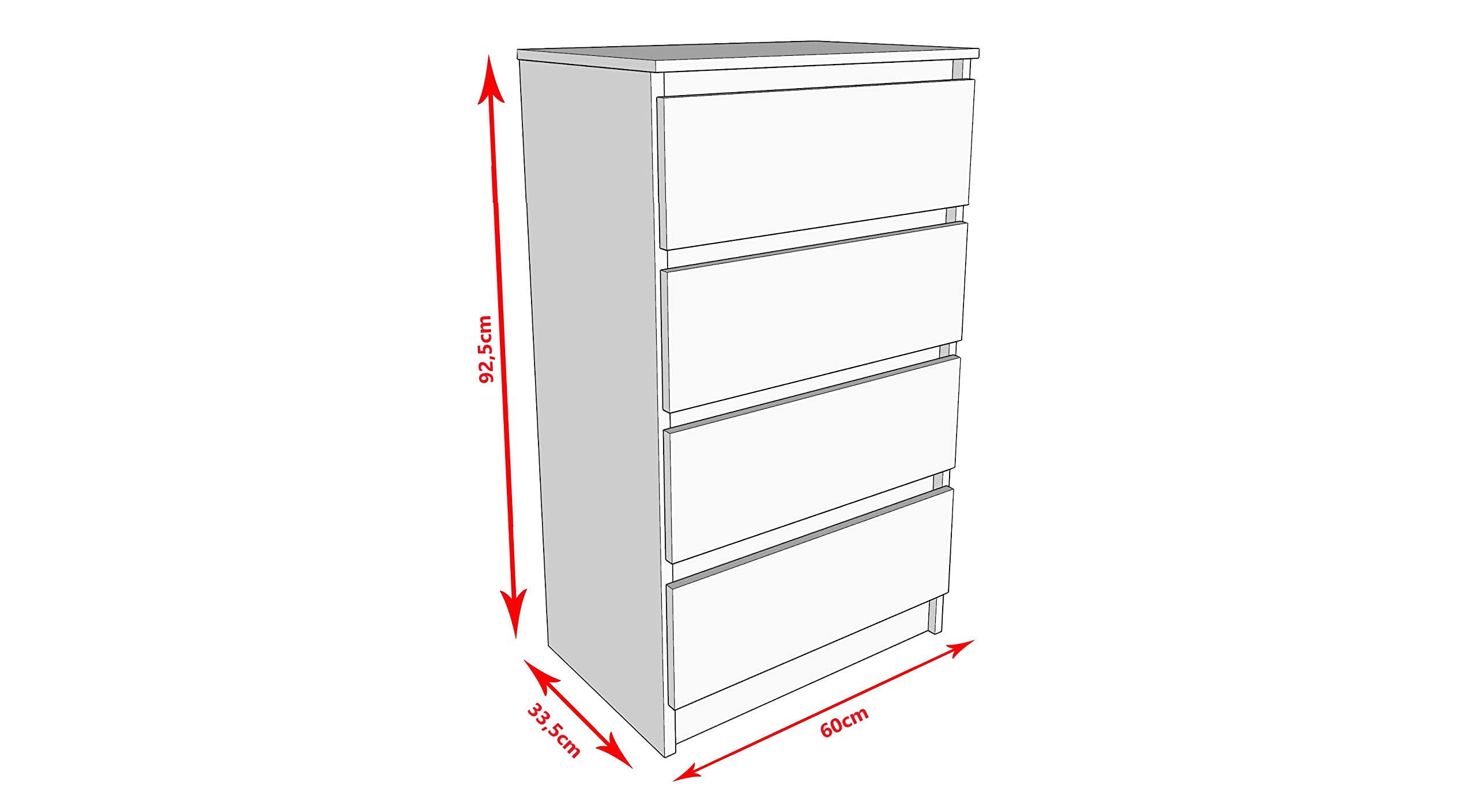 Kommode mit 3 Schubladen Sideboard Schubladenschrank Kleiderschrank Modern Möbel mit Schubladen für Ihr Schlafzimmer (Weiß Matt) – 80 x 71,5 x 33,5 cm
