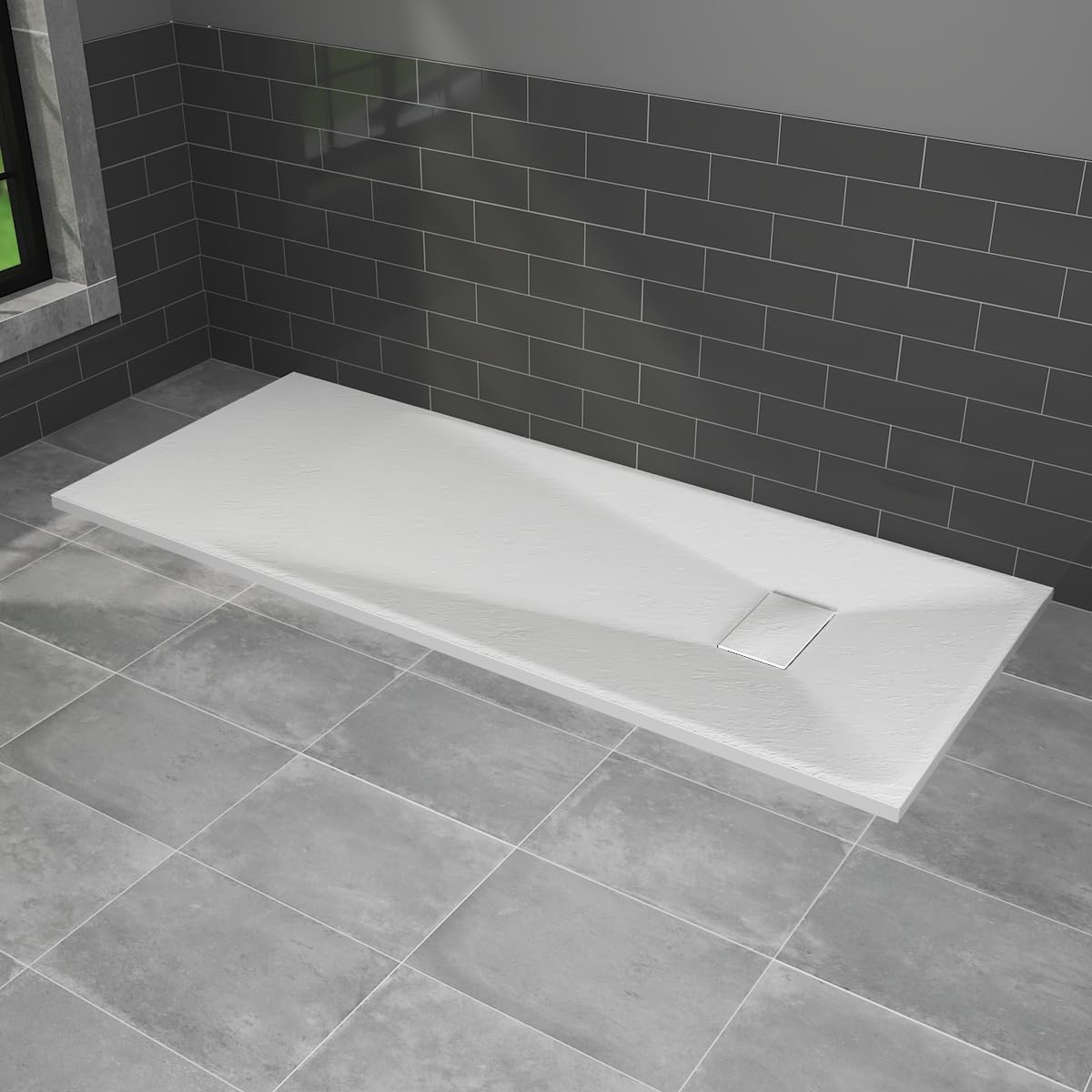 Nrg White 1600X700mm Shower Base Non-Slip Smc Rectangle Shower Tray With Fast Flow Waste For Bathroom Enclosures