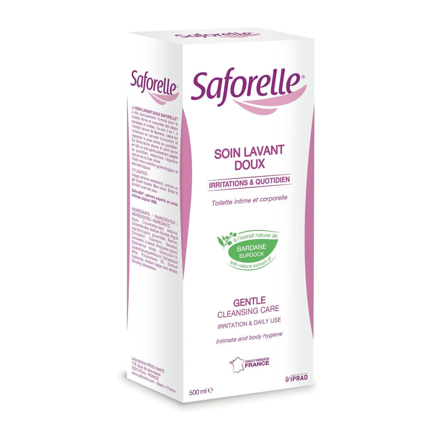 SAFORELLE – Gel Intime Doux Apaisant à l’Extrait de Bardane, Confort et Soin Quotidien (500mL) - lot de 2 - Vendu par Lot