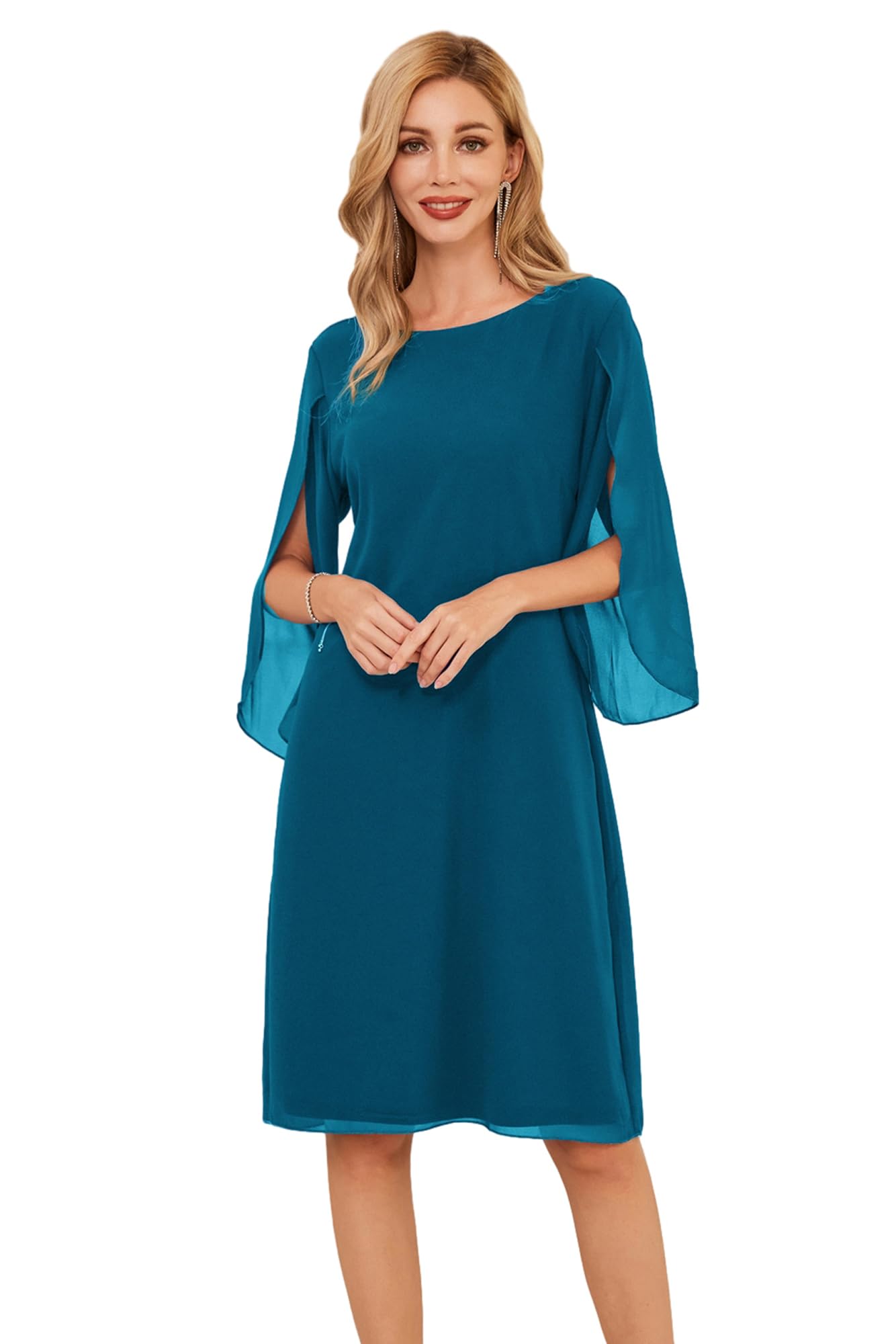GRACE KARIN Vestido Elegante Mujer Vestido Gasa Manga Corto Casual Gasa Top Cuello Redondo