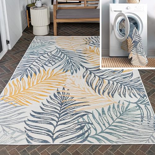 JONATHAN Y Palm Frond Reversible Washable Indoor Outdoor Area Rug 8X10 Cream/Navy, Calypso Coastal Casual for Backyard, Patio, Porch, Easy-Cleaning, High Traffic, Pet-Friendly Non-Shedding SVH108A-8