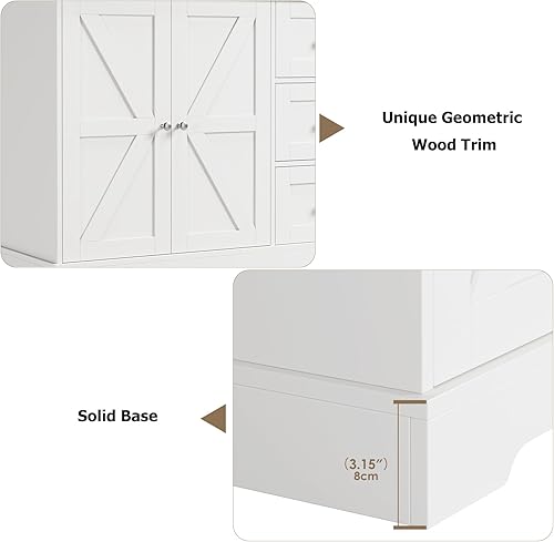 Miniatura 7 de Aparador de buffet con almacenamiento, armario de cocina de 41.5 pulgadas con 3 cajones y estantes, barra de café con puertas de granero para