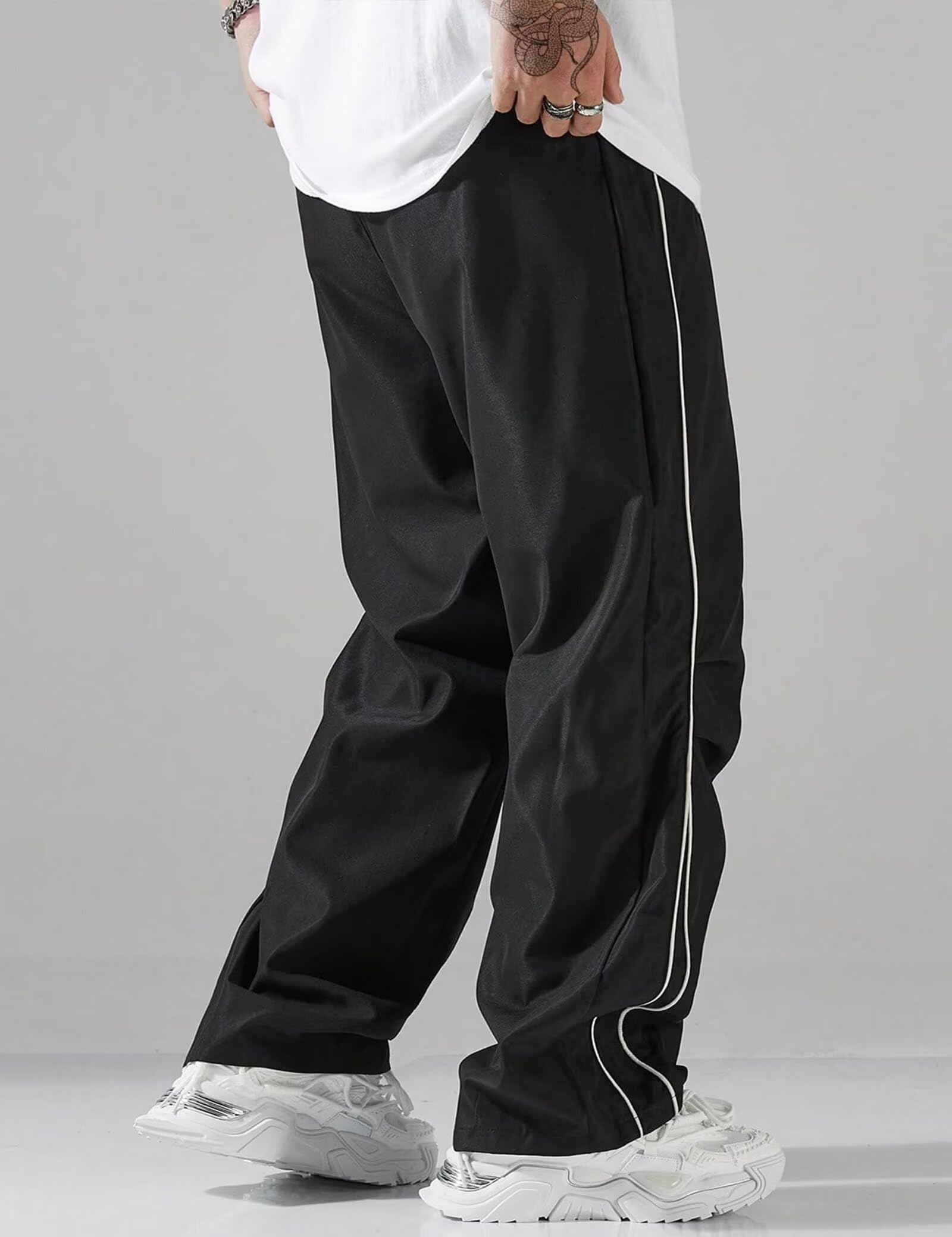 FCOOLYEET Y2k Herren-Trainingshose mit Kordelzug, leicht, weites Bein, coole Fallschirmhose, Streetwear