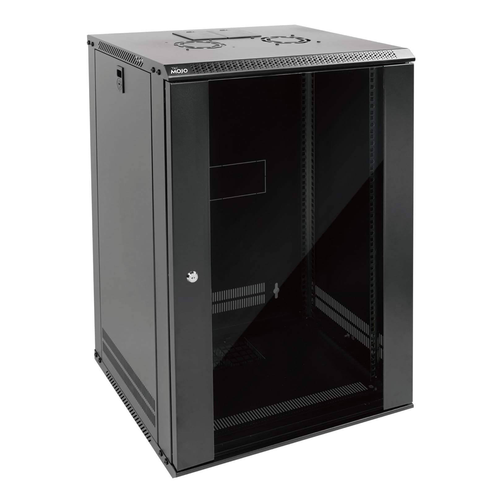 Tecmojo 19 Zoll 18HE 450 mm Tief Netzwerk-Schrank, Wand-Serverschrank, 19 Zoll IT-Netzwerk-Rack-Gehäuse, abschließbare Tür und Seitenwände, Glastür, Schwarz, Flachverpackung