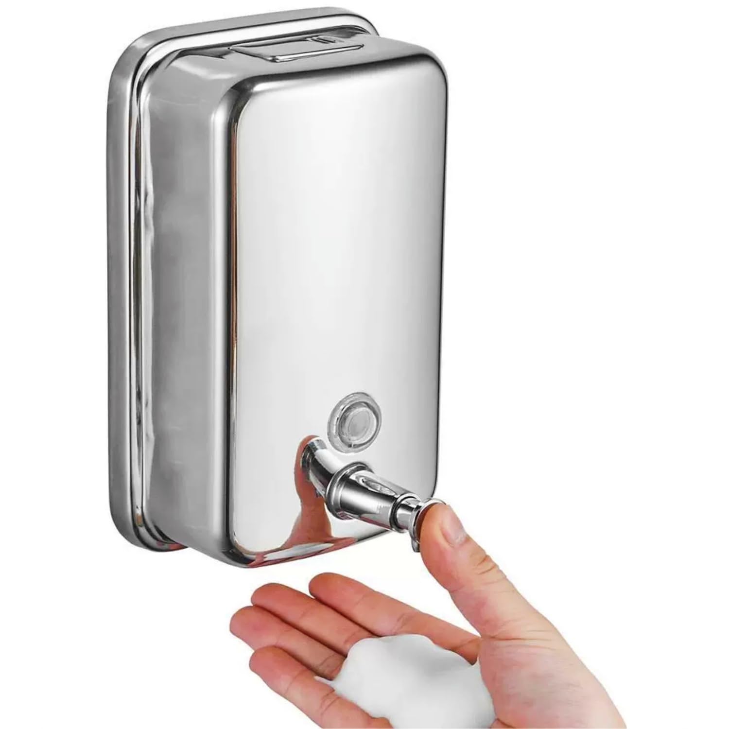 Commercial Soap Dispenser Wall Mount Stainless Steel Manual Pump Liquid Rust-Proof Leak Free for Bathroom Restaurant 500ml/17oz (White and Silver)