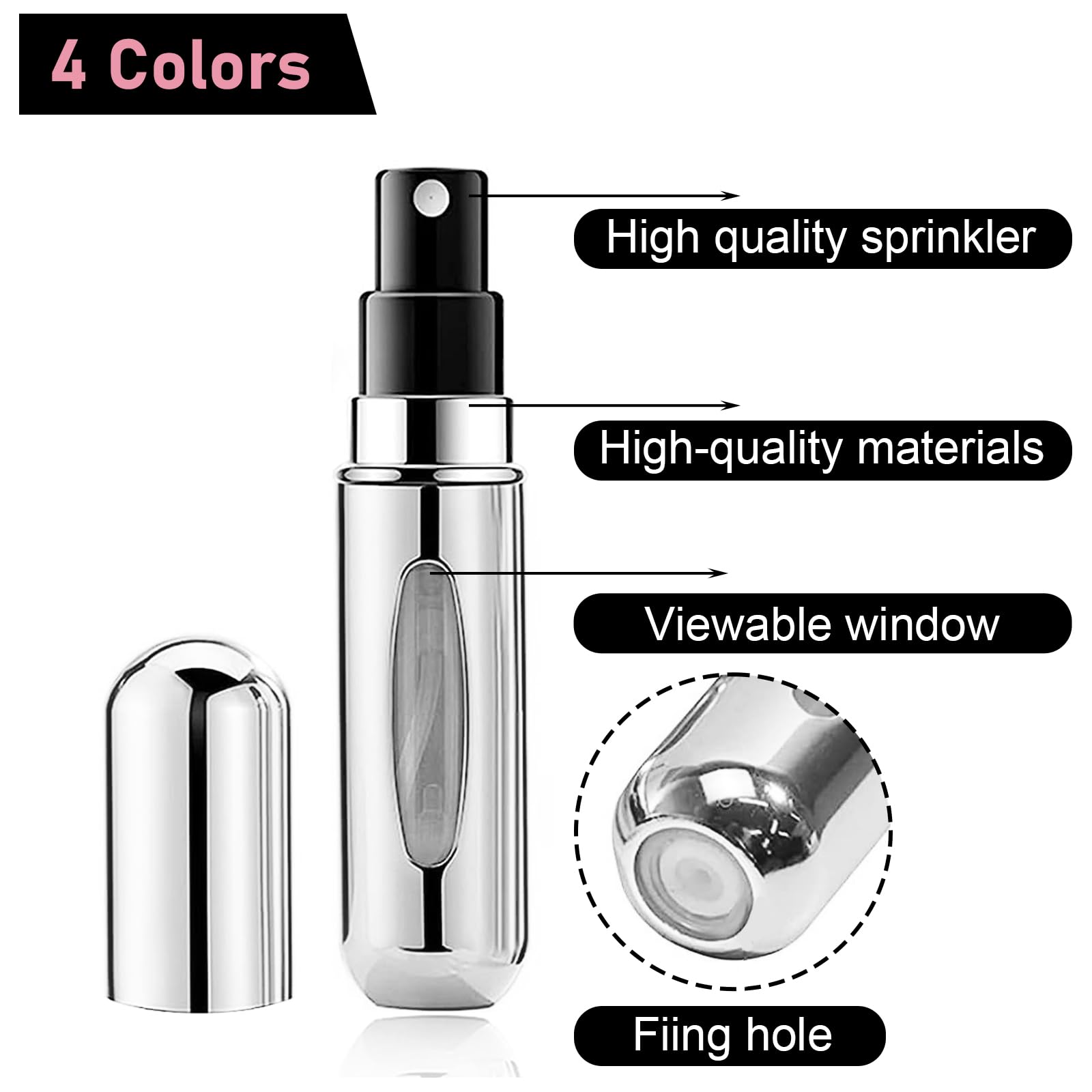 4-częściowy rozpylacz perfum, 5 ml pusty podróżny rozpylacz perfum do wielokrotnego napełniania, mini przenośna butelka z rozpylaczem z okienkiem