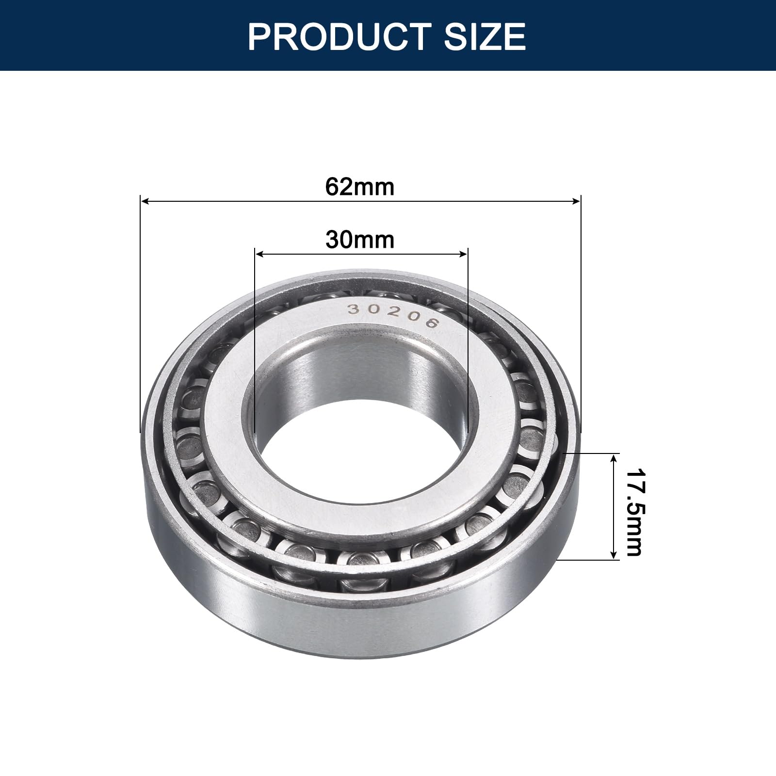 HIPicco Lot de 2 roulements à rouleaux coniques 30206 avec cône et coupelle, alésage de 30 mm, diamètre extérieur 62 mm, largeur de coupe de 17,5 mm, roulements de roue en acier chromé, ABEC-3