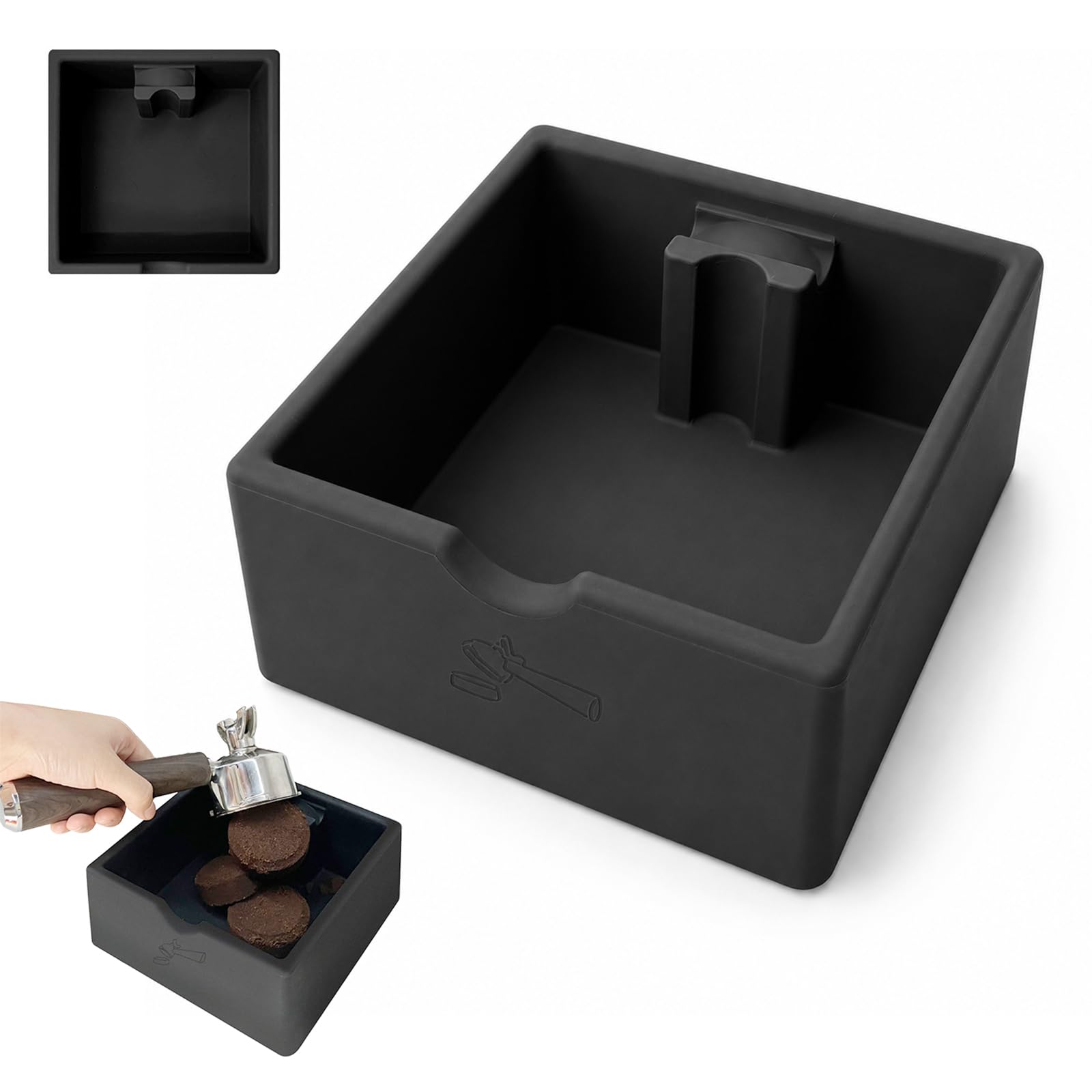 Caja de silicona para café expreso cuadrada en color negro para cocina