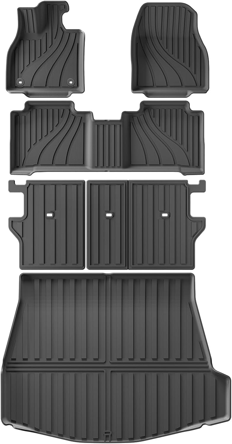 LUCKEASY 6PCS Foot Mat & Trunk Mat & Backrest Mat for Subaru Solterra & to-yota BZ4X 2023 2024 2025 2026 Floor Mats Cargo Liner All-Weather Protector Mat Anti-Slip TPE Black