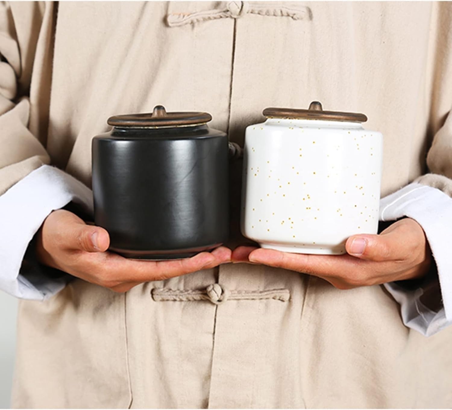 Generisch Teekanister, Keramik-Tee-Aufbewahrungsbehälter | Vorratsdose for Lebensmittel in der Küche, Kaffeedose mit Deckel(White)