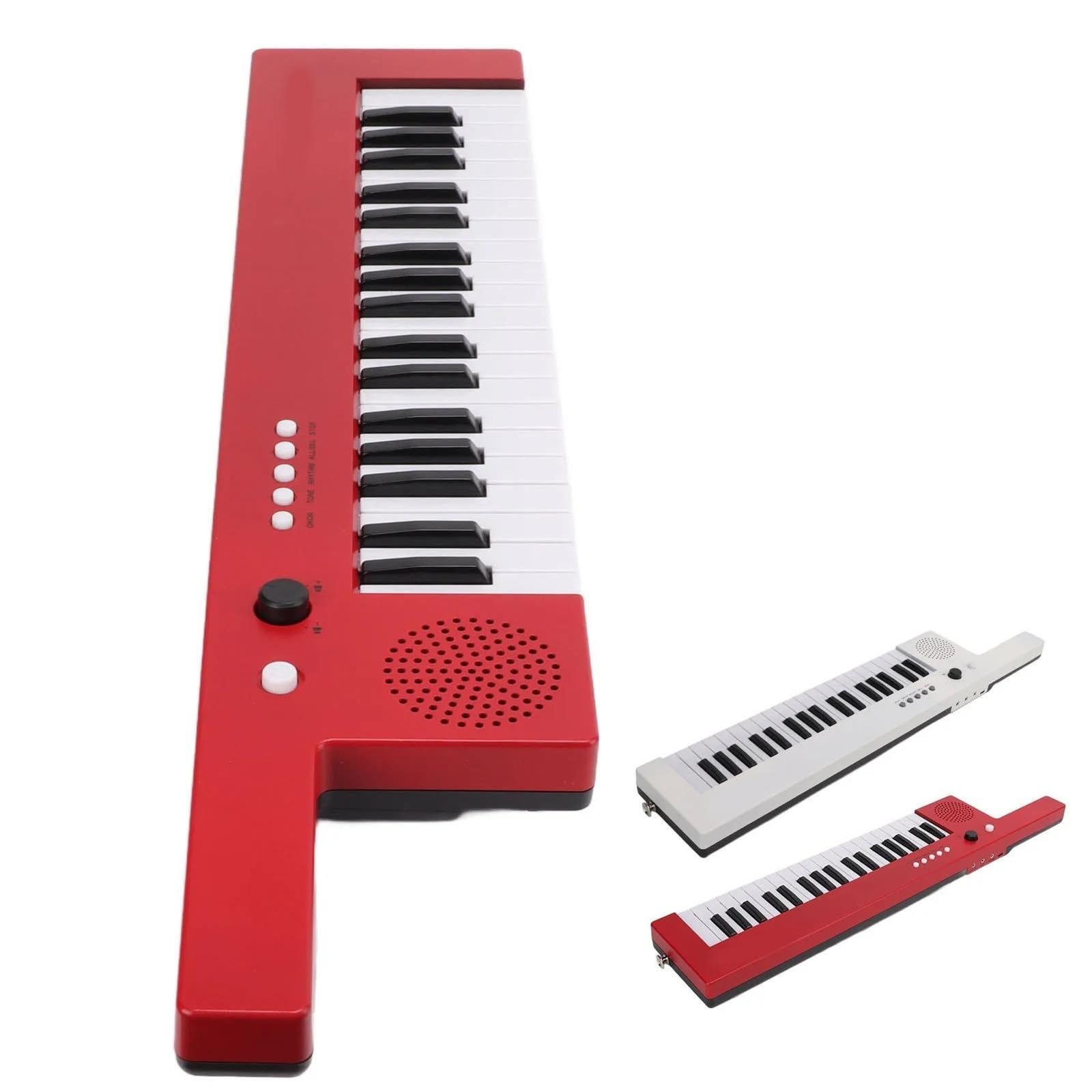 Piano Electrónico Órgano Electrónico De Guitarra De 37 Teclas Con Correa Para El Hombro Y Micrófono Para Principiantes Musicales(White)