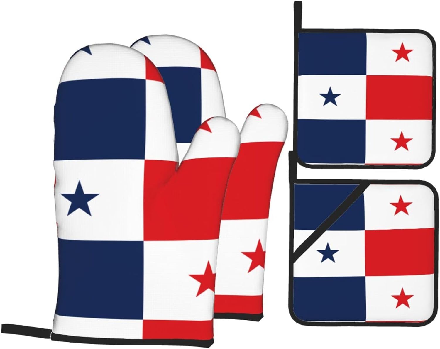 Flag of Panama Oven gloves and heat-resistant mat 4-piece set. Suitable for grilling, microwave oven frying, and baking