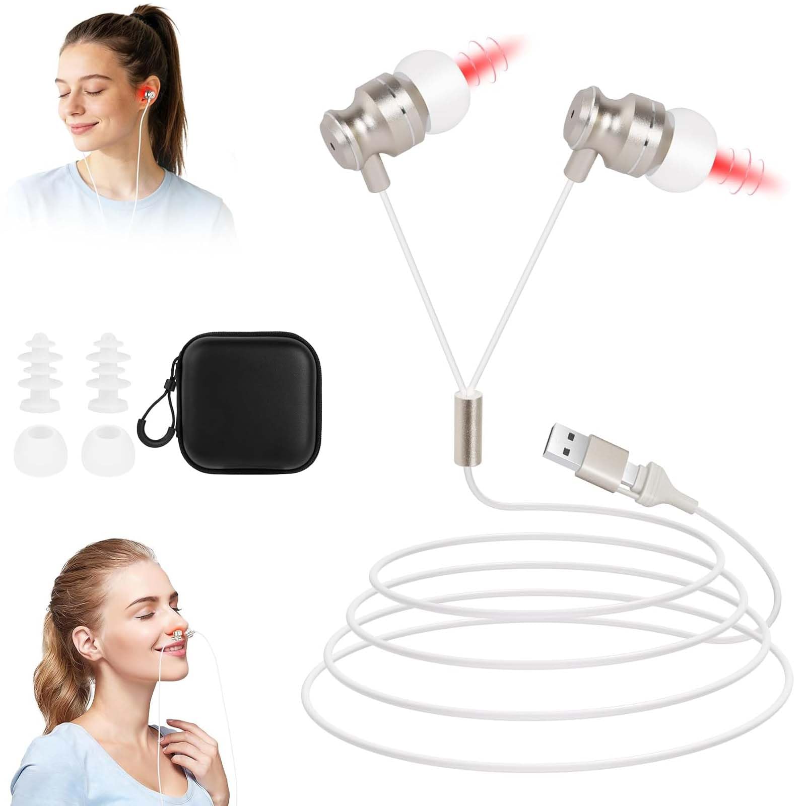 Aolso Tinnitus Infrarot OhrstöPsel, 2-in-1 Rotlichttherapiegerät für Nase Ohren, Rotlicht Tinniplug Kopfhörer Gegen Tinnitus, Rotlichtgerät für Tinnitus, Schnelle Hilfe bei Ohrgeräuschen