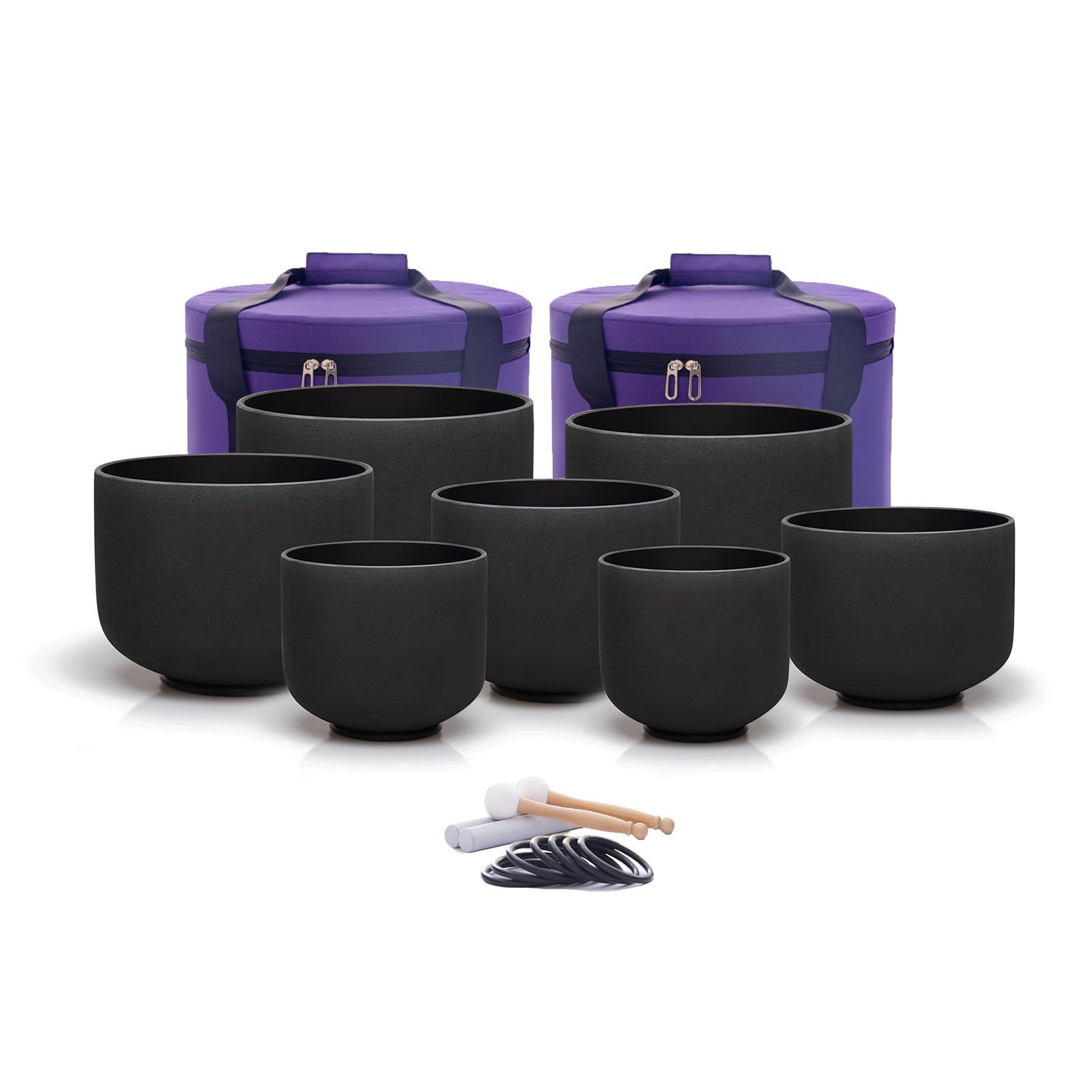 Hye-eun Set di 7 campane tibetane in cristallo di quarzo nero, strumenti musicali per meditazione, con custodia per il trasporto, per la guarigione del suono, la pulizia, sollievo dallo stress