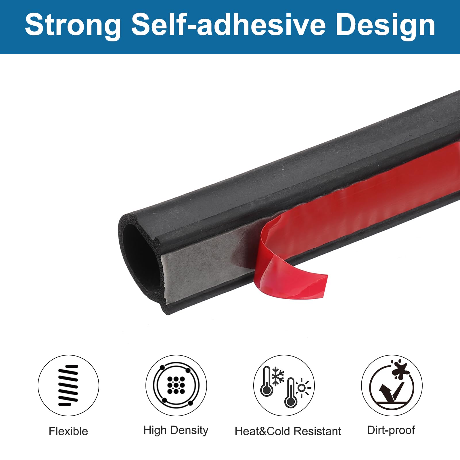 PATIKIL 13 Ft Tira De Goma En Forma De D 3/4" Con Autoadhesivo EPDM Para Sellado De Puertas De Barco RV Auto Camión Marino Garaje Ventana Negro Rojo