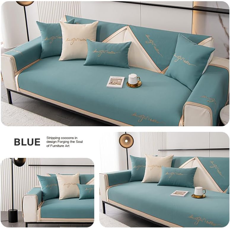 Miniatura 2 de KCCRHIN Funda de sofá de felpilla de color liso, funda de sofá suave y gruesa, bordada, antideslizante, funda de cojín para sofá, protector de