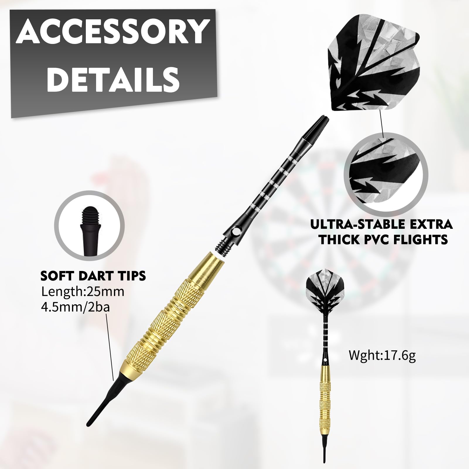 Set Professionale 12 Freccette Soft Tip Con 100 Punte Di Ricambio, 24 Alette E Accessori, Ideale Per Bersaglio Elettronico E Giochi Tradizionali
