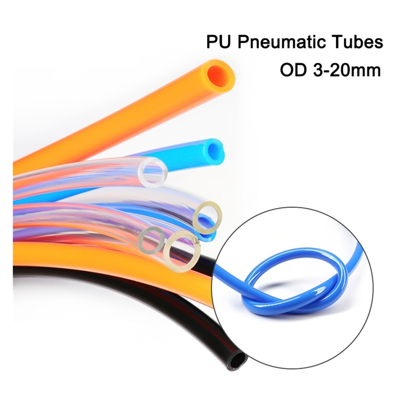 Tubo Neumático PU 1-10m Poliuretano 3-20mm | Air Component Hose(Black,8 METERS_OD 12XID 8MM)