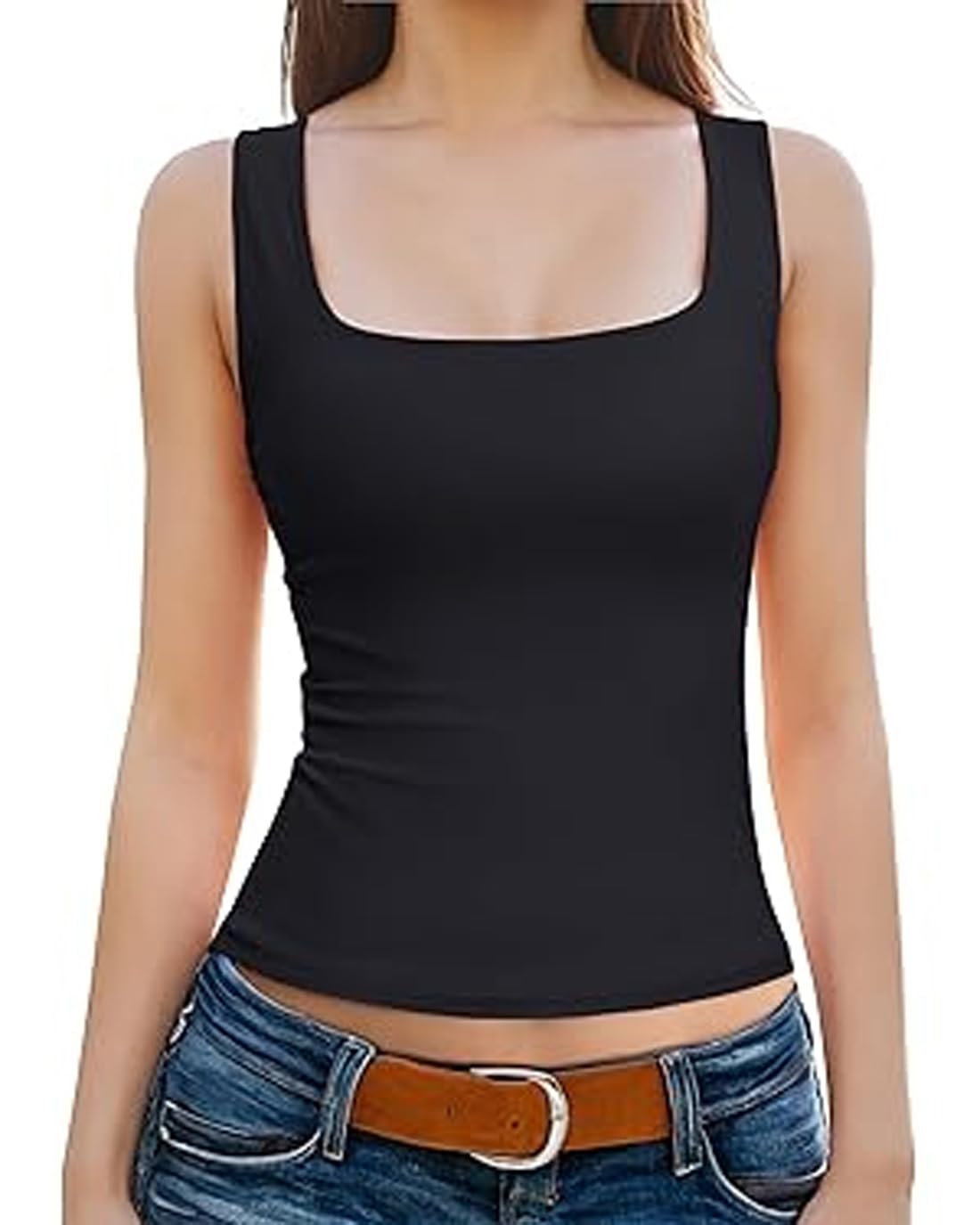 Square Neck, Sleevless, Cotton Rib Tank top