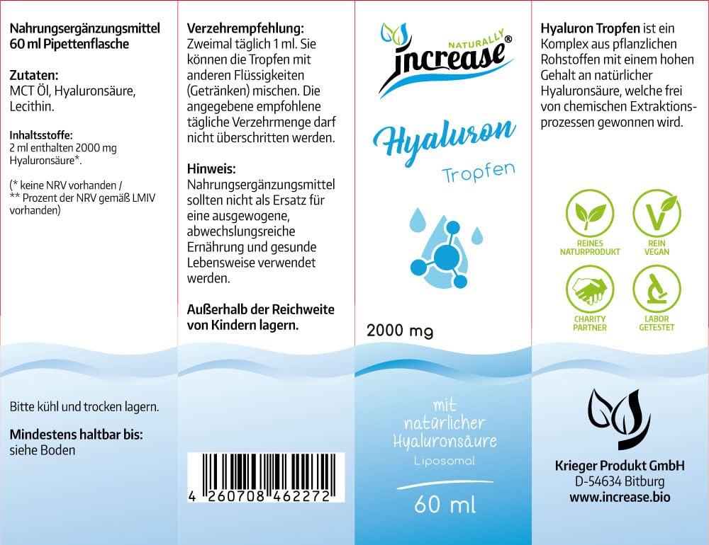 Tomar 3, número 2 acción liposomal ácido hialurónico gota alta dosis - (180.000mg en 3 botellas) 2000mg de hialuron por dosis diaria - aceite MCT - Alta biodisponibilidad