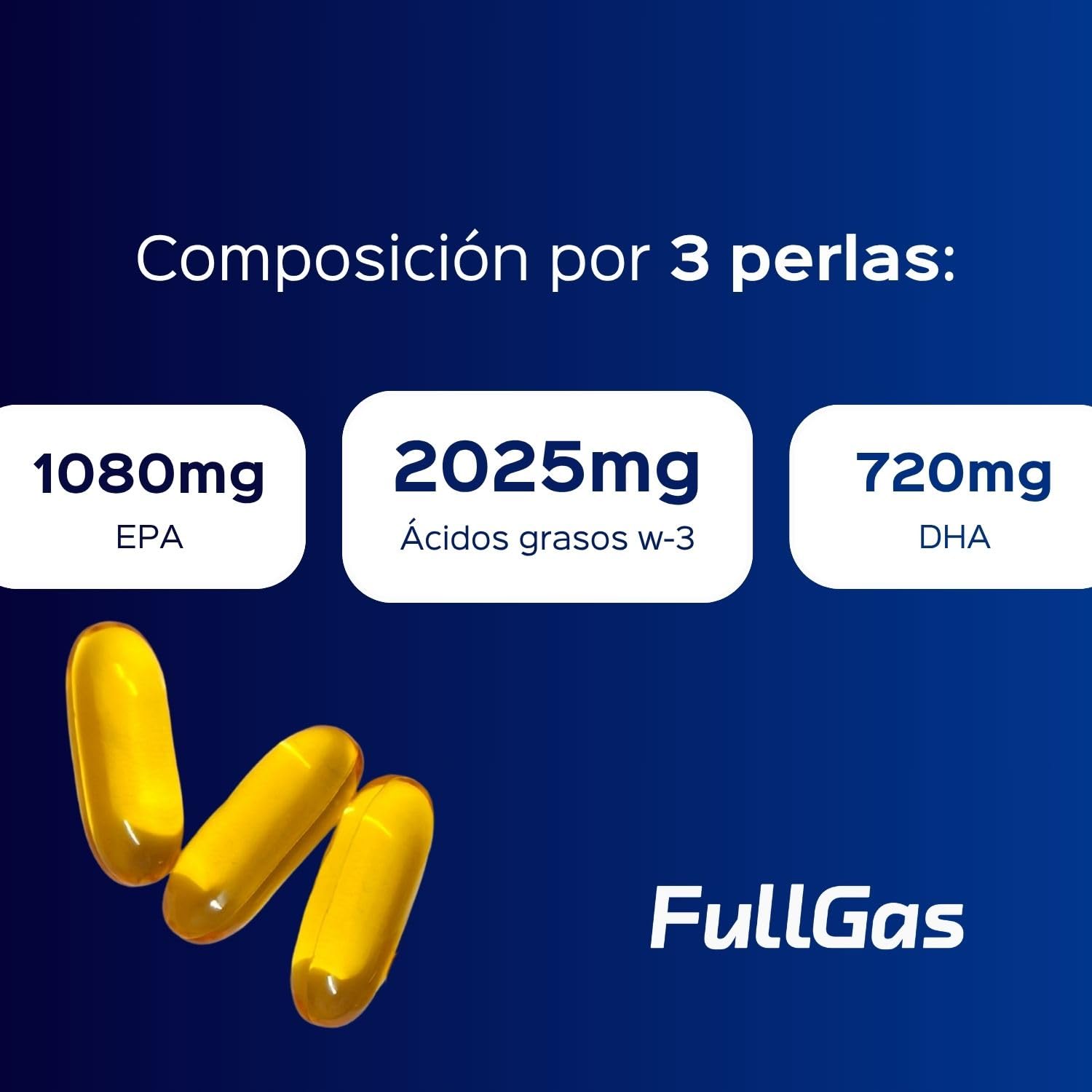 FullGas - Premium Omega 3 - Aceite de pescado omega-3 con sello IFOS (360mg EPA y 240mg DHA por perla) - 90 perlas
