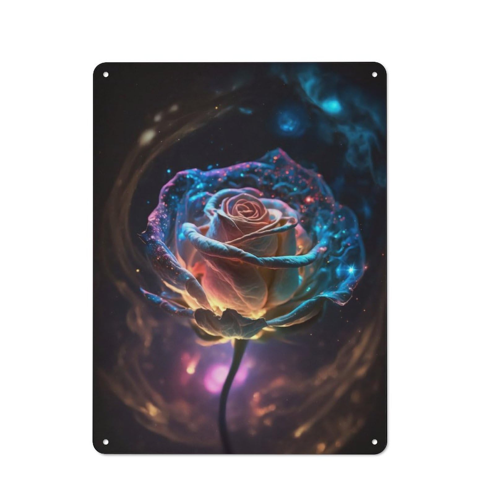 Junmoney Galactic Bloom Rose Rustic Metal Sign 40X30cm Featuring For Hallway Wall, For Collectors Decorating Hallways And Entrance Areas