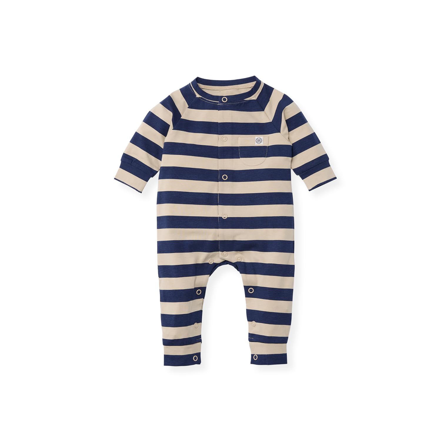 Cloby UV-Strampler langarm - Baby Strampler mit Druckknöpfen - mit UV-Schutz (UPF 50+) - für Mädchen und Jungen - Navy Stripe - blau/beige (Gr. 50/56)